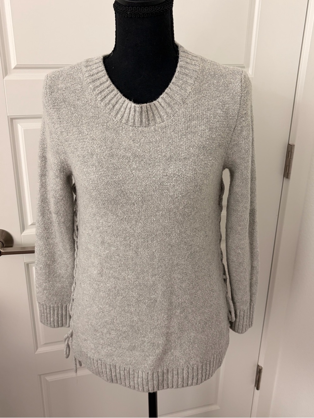 Charlotte Russe Light Gray Crewneck Sweater with Side Lace-Up
